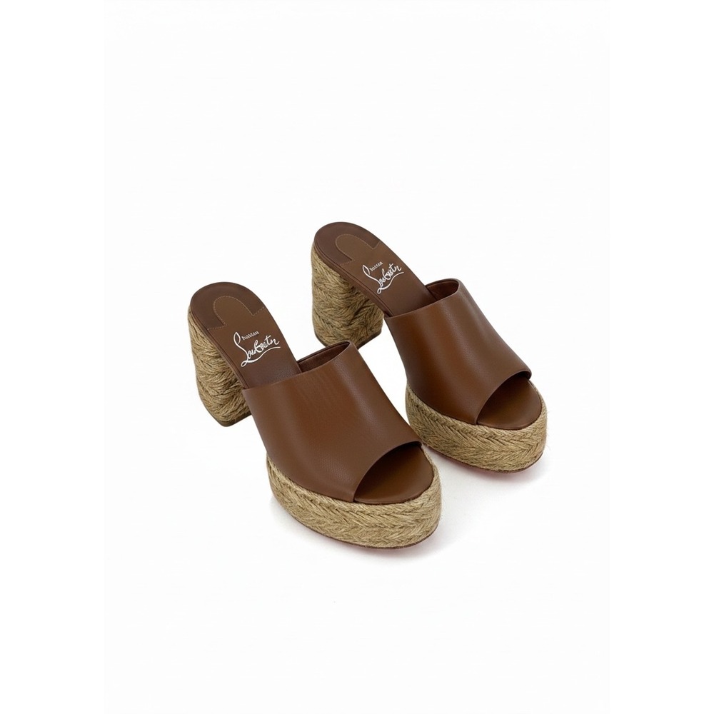 Christian Louboutin Calakala 85 Leather Platform Mules Brown Size 36